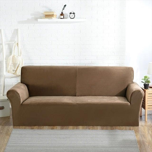 High Quality Velvet Plush Sofa Cover for Living Room Sectional Couch Cover Elastic Case Sofa Slipcover Stretch 1/2/3/4 Seater Velvet Sofa Couch Furniture Protector Soft Anti-Slip High Stretch Stevvex