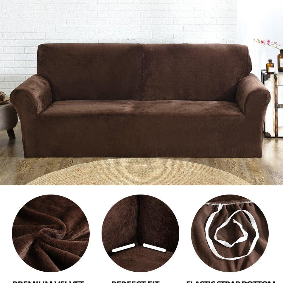 High Quality Velvet Plush Sofa Cover for Living Room Sectional Couch Cover Elastic Case Sofa Slipcover Stretch 1/2/3/4 Seater Velvet Sofa Couch Furniture Protector Soft Anti-Slip High Stretch Stevvex