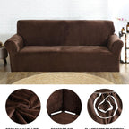 High Quality Velvet Plush Sofa Cover for Living Room Sectional Couch Cover Elastic Case Sofa Slipcover Stretch 1/2/3/4 Seater Velvet Sofa Couch Furniture Protector Soft Anti-Slip High Stretch Stevvex