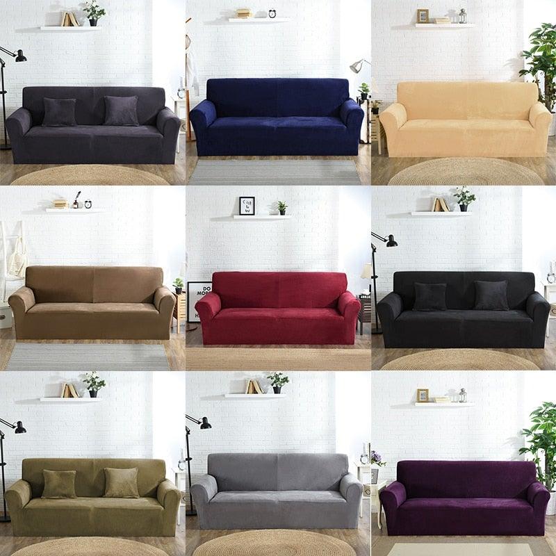 High Quality Velvet Plush Sofa Cover for Living Room Sectional Couch Cover Elastic Case Sofa Slipcover Stretch 1/2/3/4 Seater Velvet Sofa Couch Furniture Protector Soft Anti-Slip High Stretch Stevvex