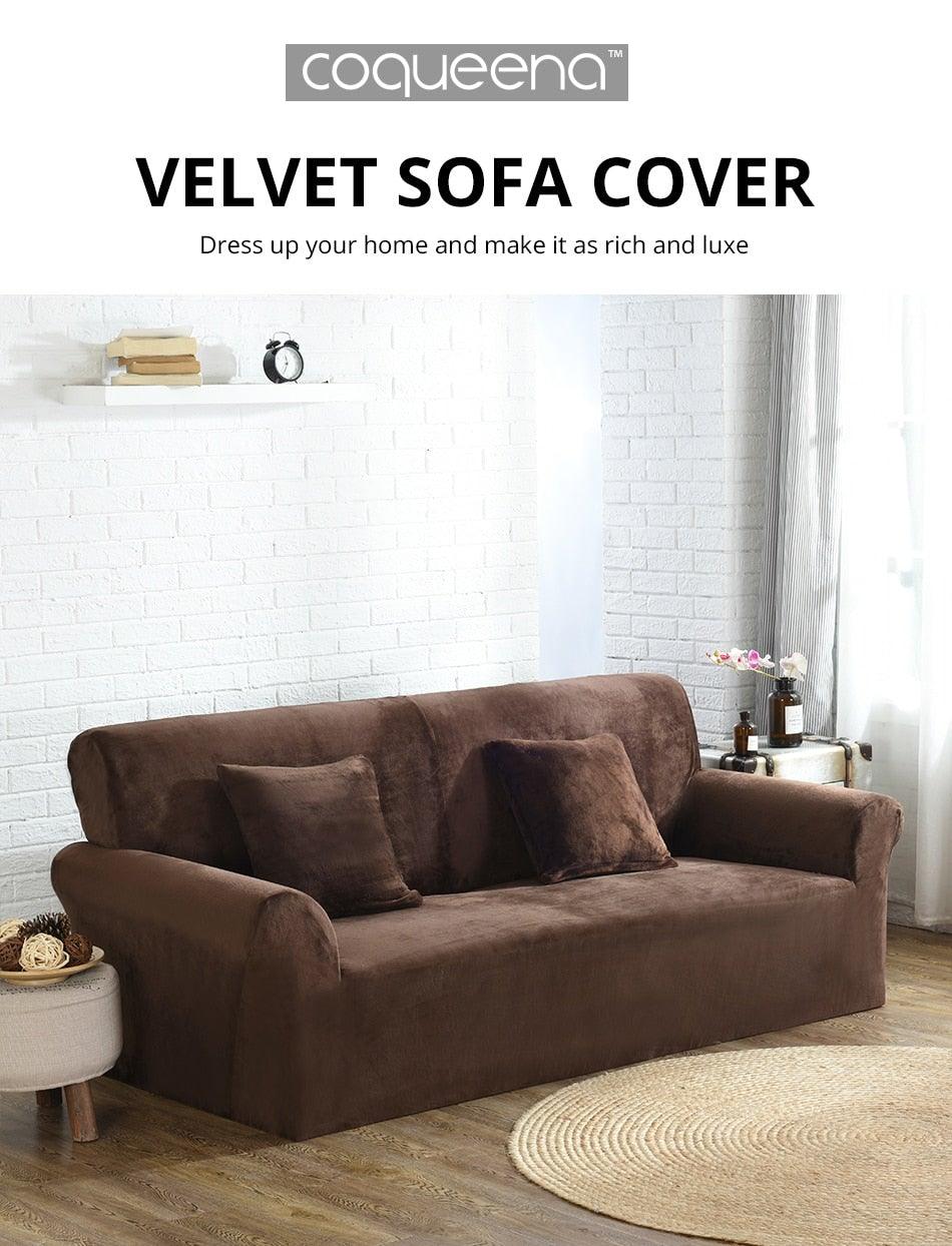 High Quality Velvet Plush Sofa Cover for Living Room Sectional Couch Cover Elastic Case Sofa Slipcover Stretch 1/2/3/4 Seater Velvet Sofa Couch Furniture Protector Soft Anti-Slip High Stretch Stevvex