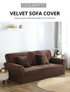 High Quality Velvet Plush Sofa Cover for Living Room Sectional Couch Cover Elastic Case Sofa Slipcover Stretch 1/2/3/4 Seater Velvet Sofa Couch Furniture Protector Soft Anti-Slip High Stretch Stevvex