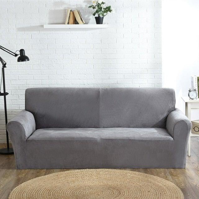 High Quality Velvet Plush Sofa Cover for Living Room Sectional Couch Cover Elastic Case Sofa Slipcover Stretch 1/2/3/4 Seater Velvet Sofa Couch Furniture Protector Soft Anti-Slip High Stretch Stevvex