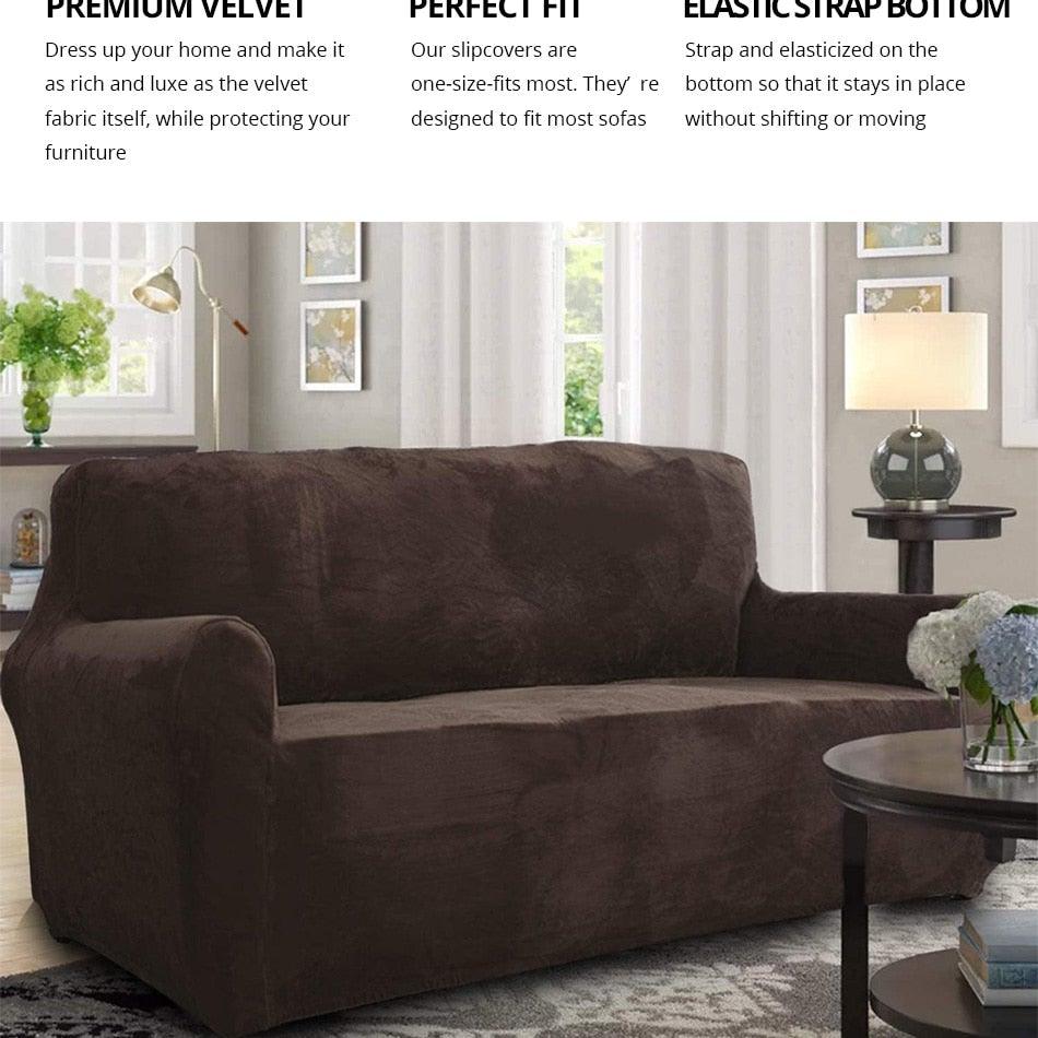 High Quality Velvet Plush Sofa Cover for Living Room Sectional Couch Cover Elastic Case Sofa Slipcover Stretch 1/2/3/4 Seater Velvet Sofa Couch Furniture Protector Soft Anti-Slip High Stretch Stevvex