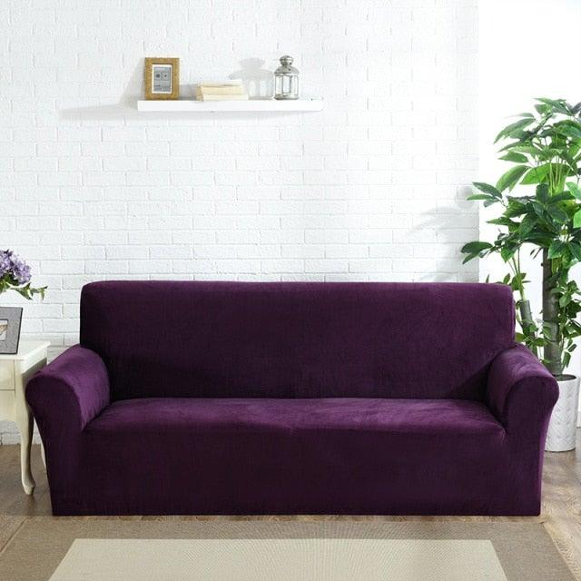 High Quality Velvet Plush Sofa Cover for Living Room Sectional Couch Cover Elastic Case Sofa Slipcover Stretch 1/2/3/4 Seater Velvet Sofa Couch Furniture Protector Soft Anti-Slip High Stretch Stevvex