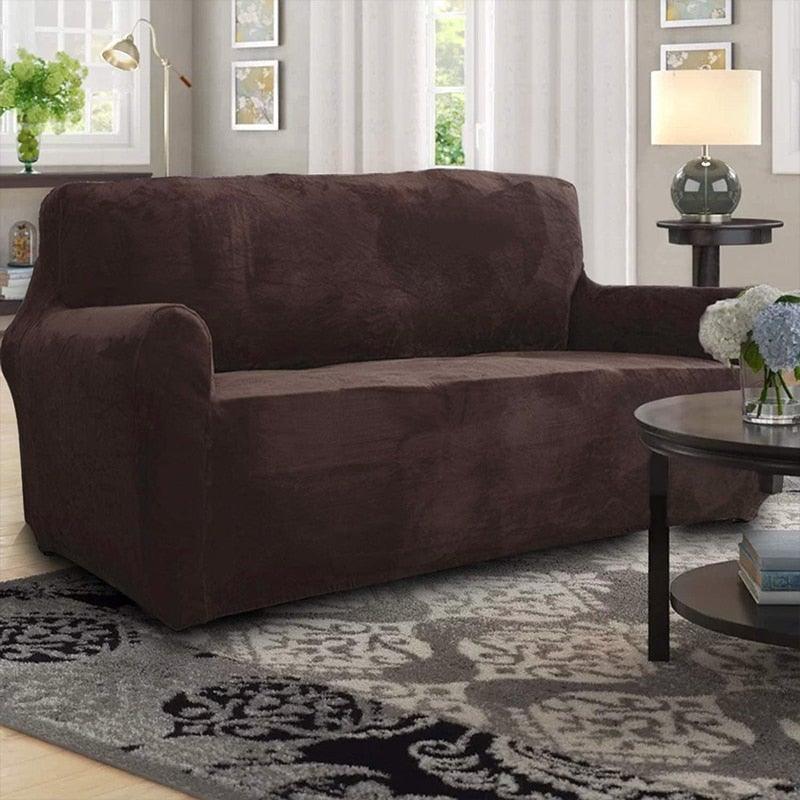 High Quality Velvet Plush Sofa Cover for Living Room Sectional Couch Cover Elastic Case Sofa Slipcover Stretch 1/2/3/4 Seater Velvet Sofa Couch Furniture Protector Soft Anti-Slip High Stretch Stevvex