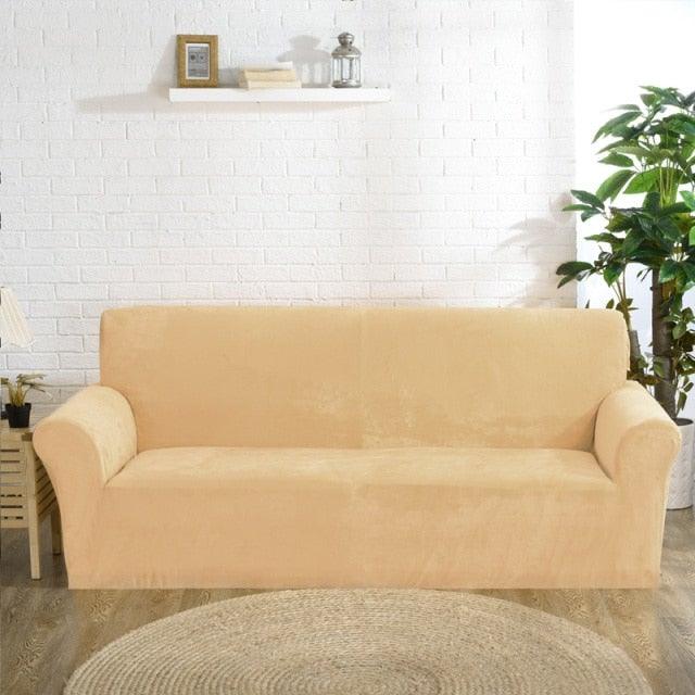 High Quality Velvet Plush Sofa Cover for Living Room Sectional Couch Cover Elastic Case Sofa Slipcover Stretch 1/2/3/4 Seater Velvet Sofa Couch Furniture Protector Soft Anti-Slip High Stretch Stevvex