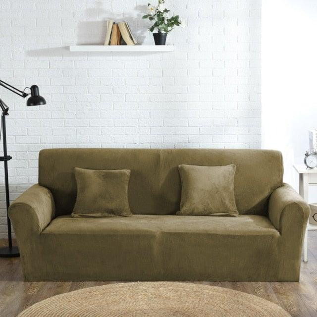 High Quality Velvet Plush Sofa Cover for Living Room Sectional Couch Cover Elastic Case Sofa Slipcover Stretch 1/2/3/4 Seater Velvet Sofa Couch Furniture Protector Soft Anti-Slip High Stretch Stevvex
