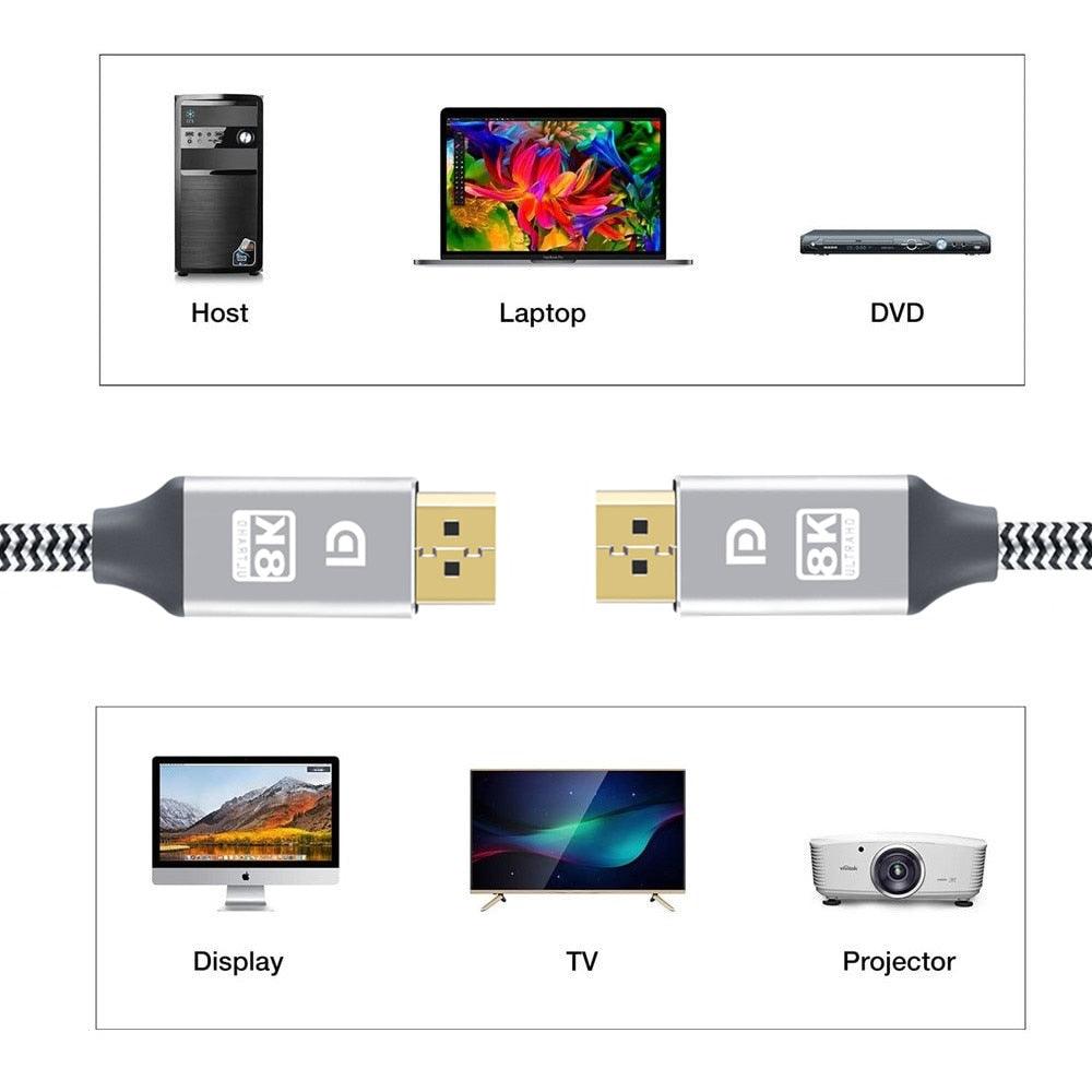 High Speed Display Port TV Cable Audio 8K Video Cable Compatible For PC And Laptop Portable Projector DP1.2 DP1.4 Lightweight Cable Stevvex