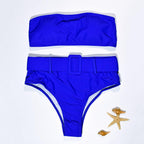 High Waist Bikini Black Swimwear Women Swimsuit High Leg Bikinis Set Women High Waist Bandeau Bikini Set Strapless 2 Piece Bathing Suit Swimsuits Tie Wrap Swimsuits Swimming for Bathing Suit Woman Swimsuits Stevvex