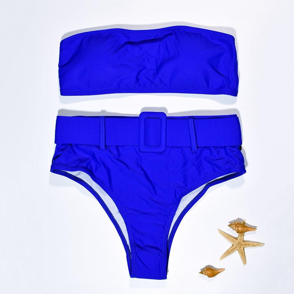 High Waist Bikini Black Swimwear Women Swimsuit High Leg Bikinis Set Women High Waist Bandeau Bikini Set Strapless 2 Piece Bathing Suit Swimsuits Tie Wrap Swimsuits Swimming for Bathing Suit Woman Swimsuits Stevvex