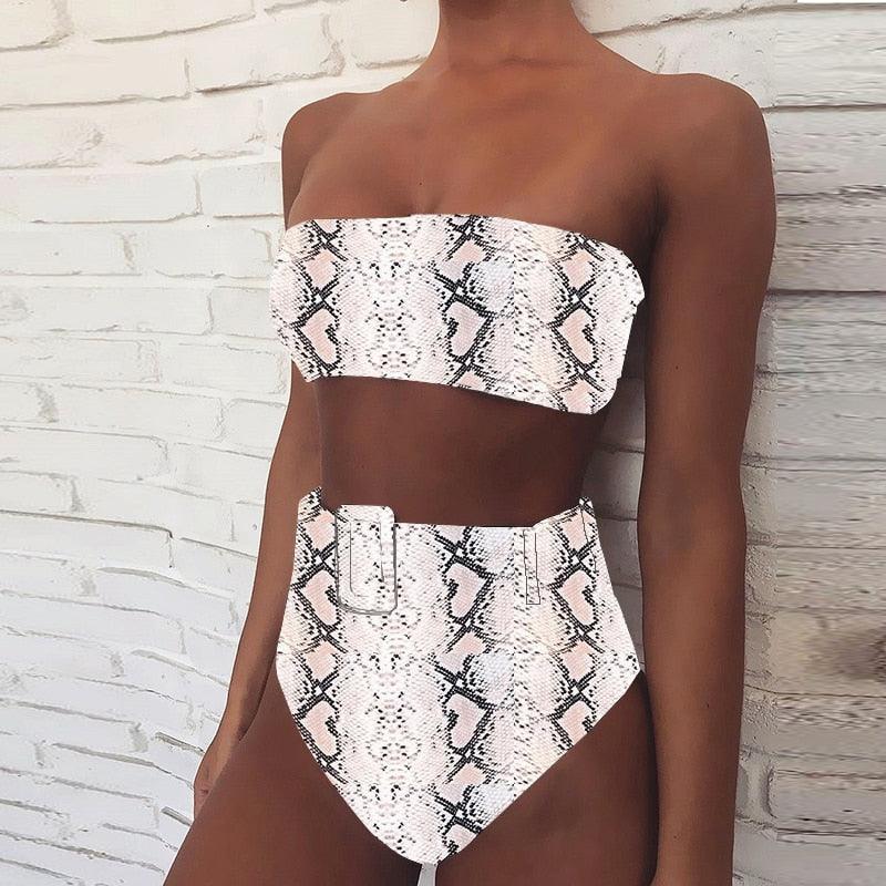 High Waist Bikini Black Swimwear Women Swimsuit High Leg Bikinis Set Women High Waist Bandeau Bikini Set Strapless 2 Piece Bathing Suit Swimsuits Tie Wrap Swimsuits Swimming for Bathing Suit Woman Swimsuits Stevvex