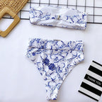 High Waist Bikini Black Swimwear Women Swimsuit High Leg Bikinis Set Women High Waist Bandeau Bikini Set Strapless 2 Piece Bathing Suit Swimsuits Tie Wrap Swimsuits Swimming for Bathing Suit Woman Swimsuits Stevvex