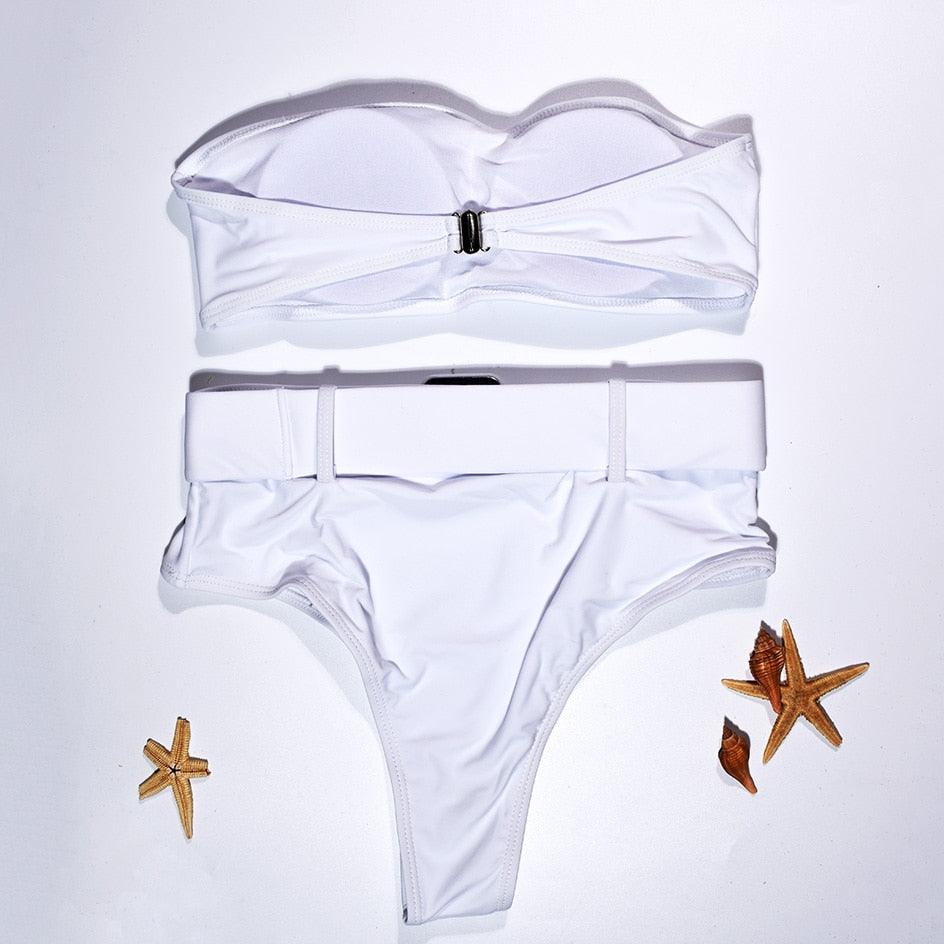 High Waist Bikini Black Swimwear Women Swimsuit High Leg Bikinis Set Women High Waist Bandeau Bikini Set Strapless 2 Piece Bathing Suit Swimsuits Tie Wrap Swimsuits Swimming for Bathing Suit Woman Swimsuits Stevvex