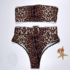 High Waist Bikini Black Swimwear Women Swimsuit High Leg Bikinis Set Women High Waist Bandeau Bikini Set Strapless 2 Piece Bathing Suit Swimsuits Tie Wrap Swimsuits Swimming for Bathing Suit Woman Swimsuits Stevvex