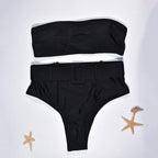 High Waist Bikini Black Swimwear Women Swimsuit High Leg Bikinis Set Women High Waist Bandeau Bikini Set Strapless 2 Piece Bathing Suit Swimsuits Tie Wrap Swimsuits Swimming for Bathing Suit Woman Swimsuits Stevvex