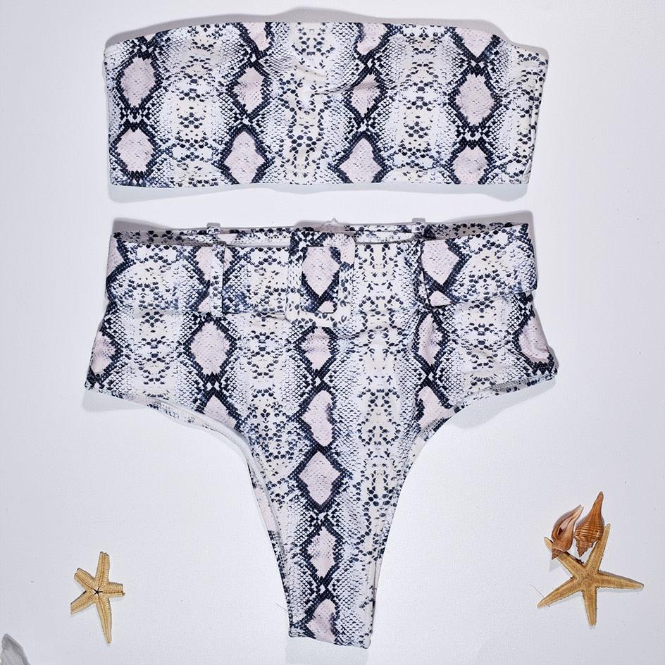 High Waist Bikini Black Swimwear Women Swimsuit High Leg Bikinis Set Women High Waist Bandeau Bikini Set Strapless 2 Piece Bathing Suit Swimsuits Tie Wrap Swimsuits Swimming for Bathing Suit Woman Swimsuits Stevvex