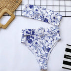 High Waist Bikini Black Swimwear Women Swimsuit High Leg Bikinis Set Women High Waist Bandeau Bikini Set Strapless 2 Piece Bathing Suit Swimsuits Tie Wrap Swimsuits Swimming for Bathing Suit Woman Swimsuits Stevvex