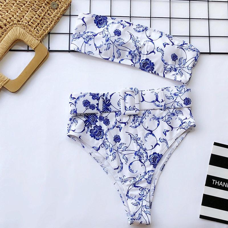 High Waist Bikini Black Swimwear Women Swimsuit High Leg Bikinis Set Women High Waist Bandeau Bikini Set Strapless 2 Piece Bathing Suit Swimsuits Tie Wrap Swimsuits Swimming for Bathing Suit Woman Swimsuits Stevvex