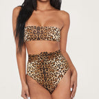 High Waist Bikini Black Swimwear Women Swimsuit High Leg Bikinis Set Women High Waist Bandeau Bikini Set Strapless 2 Piece Bathing Suit Swimsuits Tie Wrap Swimsuits Swimming for Bathing Suit Woman Swimsuits Stevvex