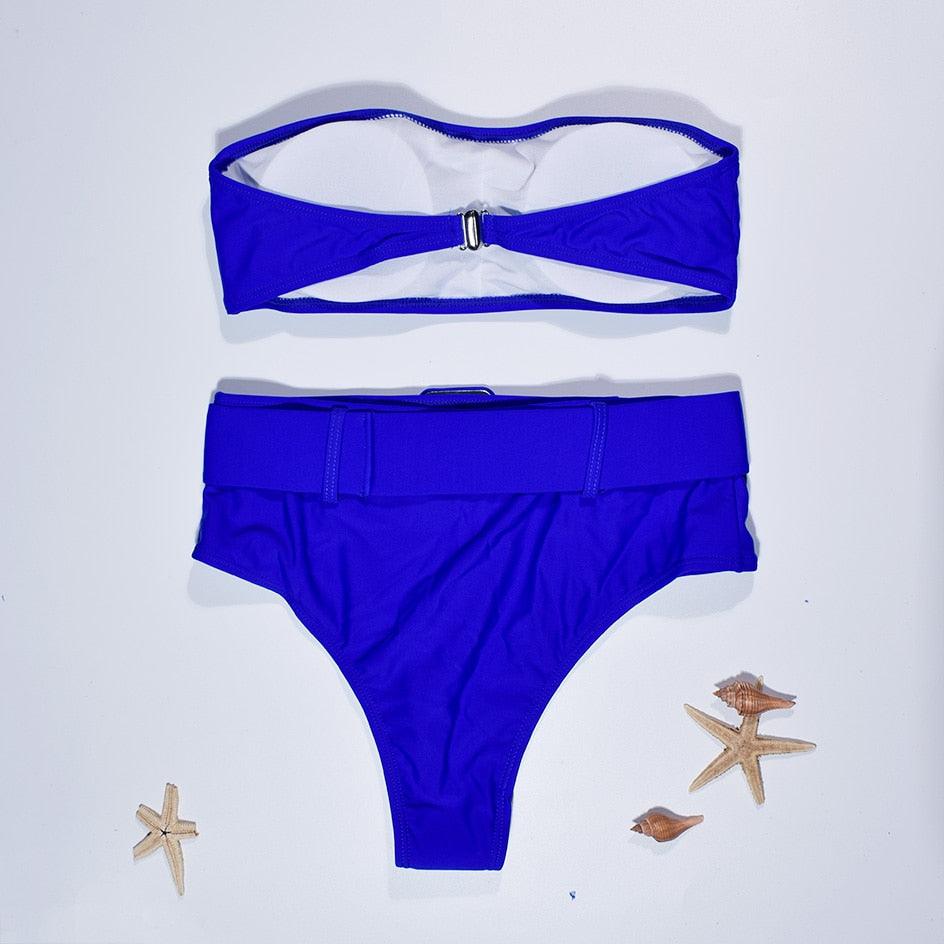 High Waist Bikini Black Swimwear Women Swimsuit High Leg Bikinis Set Women High Waist Bandeau Bikini Set Strapless 2 Piece Bathing Suit Swimsuits Tie Wrap Swimsuits Swimming for Bathing Suit Woman Swimsuits Stevvex