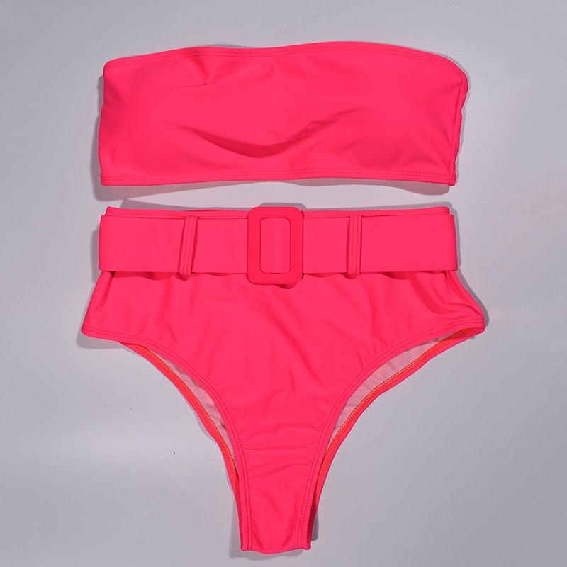 High Waist Bikini Black Swimwear Women Swimsuit High Leg Bikinis Set Women High Waist Bandeau Bikini Set Strapless 2 Piece Bathing Suit Swimsuits Tie Wrap Swimsuits Swimming for Bathing Suit Woman Swimsuits Stevvex