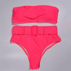 High Waist Bikini Black Swimwear Women Swimsuit High Leg Bikinis Set Women High Waist Bandeau Bikini Set Strapless 2 Piece Bathing Suit Swimsuits Tie Wrap Swimsuits Swimming for Bathing Suit Woman Swimsuits Stevvex