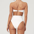 High Waist Bikini Black Swimwear Women Swimsuit High Leg Bikinis Set Women High Waist Bandeau Bikini Set Strapless 2 Piece Bathing Suit Swimsuits Tie Wrap Swimsuits Swimming for Bathing Suit Woman Swimsuits Stevvex