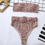 High Waist Bikini Black Swimwear Women Swimsuit High Leg Bikinis Set Women High Waist Bandeau Bikini Set Strapless 2 Piece Bathing Suit Swimsuits Tie Wrap Swimsuits Swimming for Bathing Suit Woman Swimsuits Stevvex