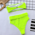 High Waist Bikini Black Swimwear Women Swimsuit High Leg Bikinis Set Women High Waist Bandeau Bikini Set Strapless 2 Piece Bathing Suit Swimsuits Tie Wrap Swimsuits Swimming for Bathing Suit Woman Swimsuits Stevvex