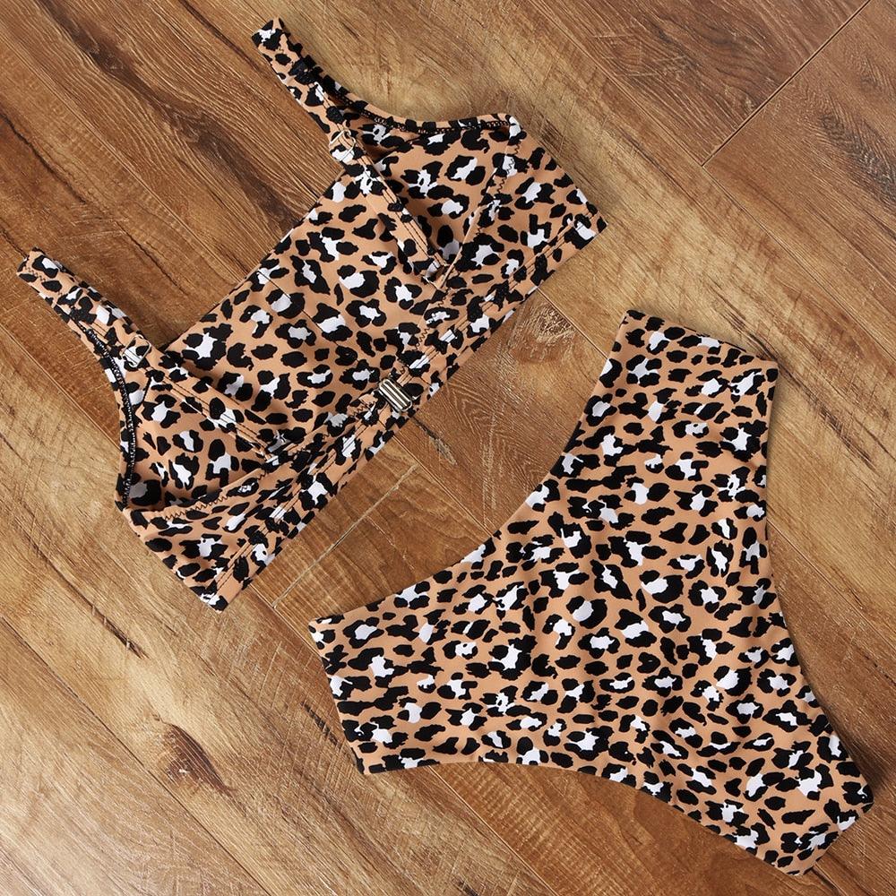 High Waist Bikini Leopard Bikini Women Push Up Swimsuit Women's Leopard Print Swimsuits High Waist Bikini Set 2 Piece Bathing Suits Women Printed Swimwear Tie Dye Summer Swim Beachwear Stevvex
