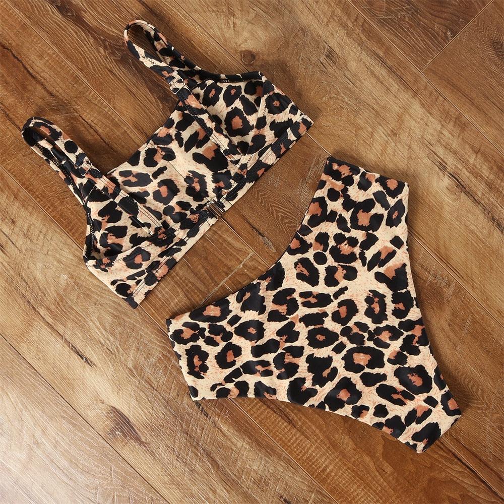 High Waist Bikini Leopard Bikini Women Push Up Swimsuit Women's Leopard Print Swimsuits High Waist Bikini Set 2 Piece Bathing Suits Women Printed Swimwear Tie Dye Summer Swim Beachwear Stevvex