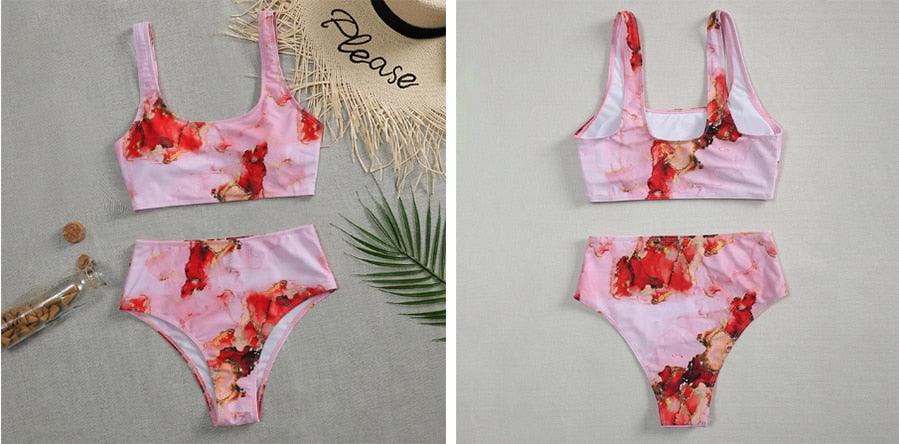High Waist Bikini Leopard Bikini Women Push Up Swimsuit Women's Leopard Print Swimsuits High Waist Bikini Set 2 Piece Bathing Suits Women Printed Swimwear Tie Dye Summer Swim Beachwear Stevvex