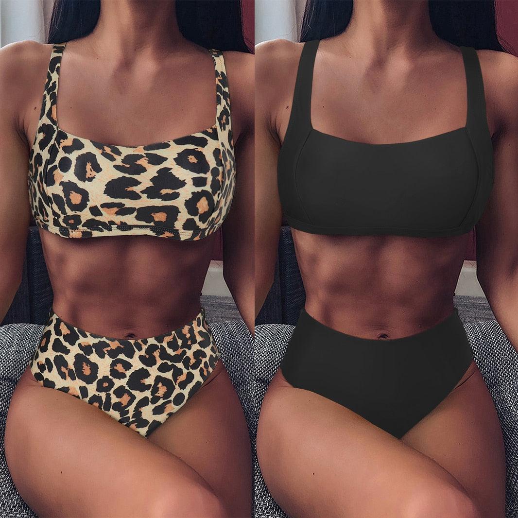 High Waist Bikini Leopard Bikini Women Push Up Swimsuit Women's Leopard Print Swimsuits High Waist Bikini Set 2 Piece Bathing Suits Women Printed Swimwear Tie Dye Summer Swim Beachwear Stevvex