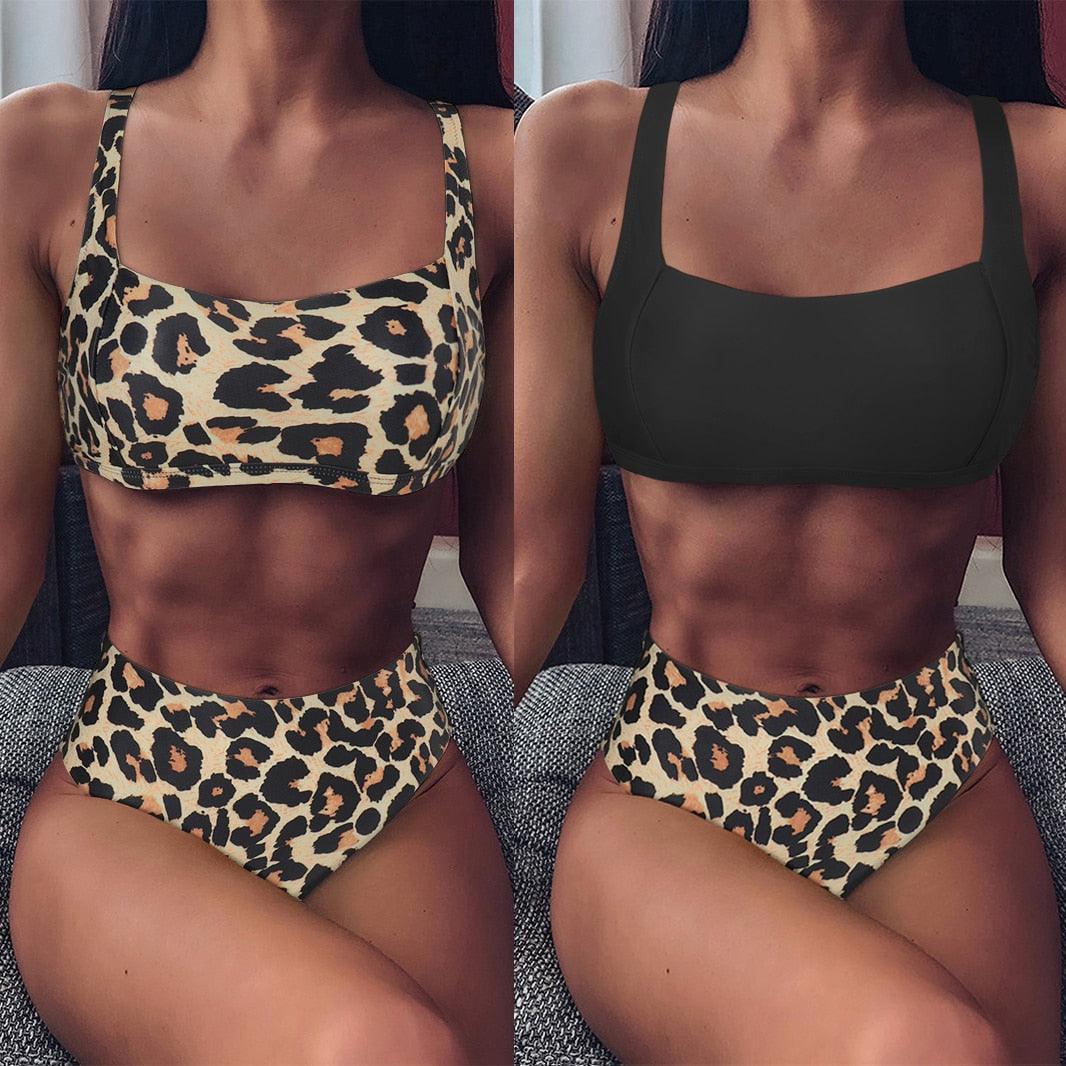 High Waist Bikini Leopard Bikini Women Push Up Swimsuit Women's Leopard Print Swimsuits High Waist Bikini Set 2 Piece Bathing Suits Women Printed Swimwear Tie Dye Summer Swim Beachwear Stevvex
