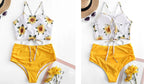 High Waist Bikini Sunflower Swimsuit Women Bikini Floral Swimsuit Floral Crop Tie Knot Front High Waist Bikini Set Two Piece Swimsuit For Women  Summer High Waisted Bathing Suit Stevvex