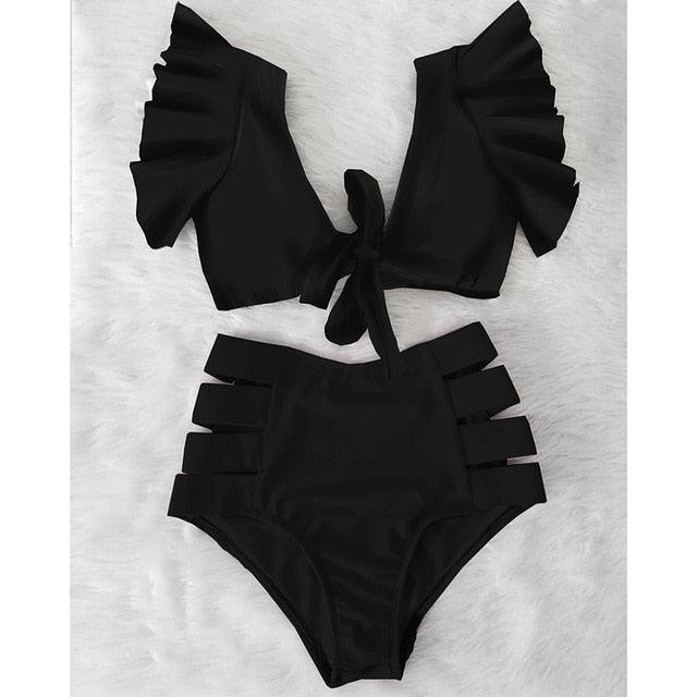 High Waist Bikini Ruffle Swimwear Women Print Swimsuit Push Up Bikinis Plus Size Bathing Suits Floral Beach Wear Bikini Swimsuits for Teen Girls Stevvex