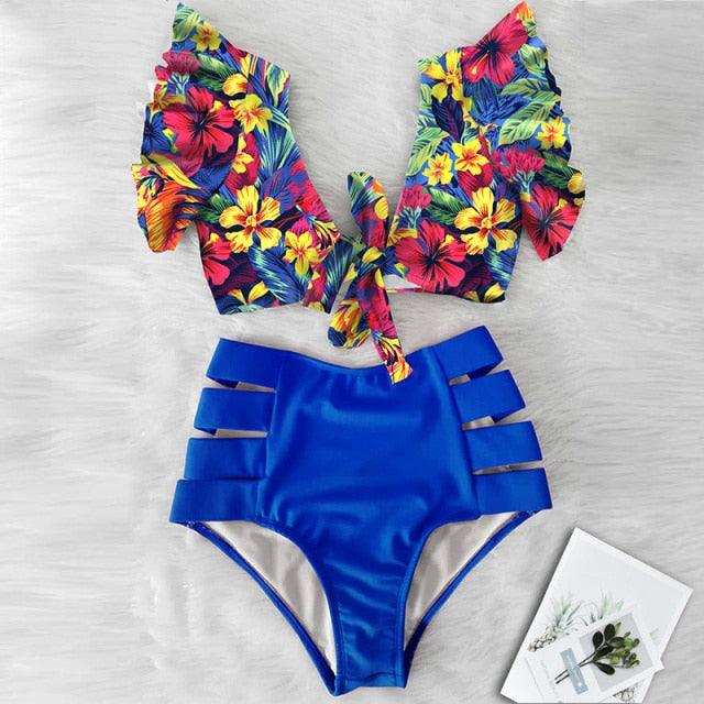 High Waist Bikini Ruffle Swimwear Women Print Swimsuit Push Up Bikinis Plus Size Bathing Suits Floral Beach Wear Bikini Swimsuits for Teen Girls Stevvex