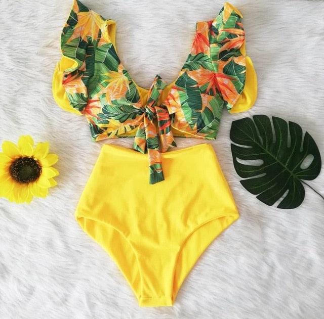 High Waist Bikini Ruffle Swimwear Women Print Swimsuit Push Up Bikinis Plus Size Bathing Suits Floral Beach Wear Bikini Swimsuits for Teen Girls Stevvex
