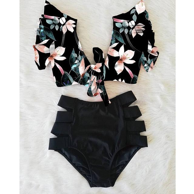 High Waist Bikini Ruffle Swimwear Women Print Swimsuit Push Up Bikinis Plus Size Bathing Suits Floral Beach Wear Bikini Swimsuits for Teen Girls Stevvex