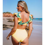 High Waist Bikini Ruffle Swimwear Women Print Swimsuit Push Up Bikinis Plus Size Bathing Suits Floral Beach Wear Bikini Swimsuits for Teen Girls Stevvex