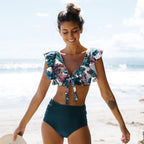 High Waist Bikini Ruffle Swimwear Women Print Swimsuit Push Up Bikinis Plus Size Bathing Suits Floral Beach Wear Bikini Swimsuits for Teen Girls Stevvex