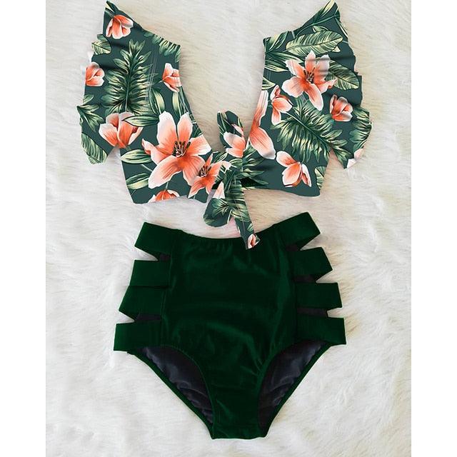 High Waist Bikini Ruffle Swimwear Women Print Swimsuit Push Up Bikinis Plus Size Bathing Suits Floral Beach Wear Bikini Swimsuits for Teen Girls Stevvex