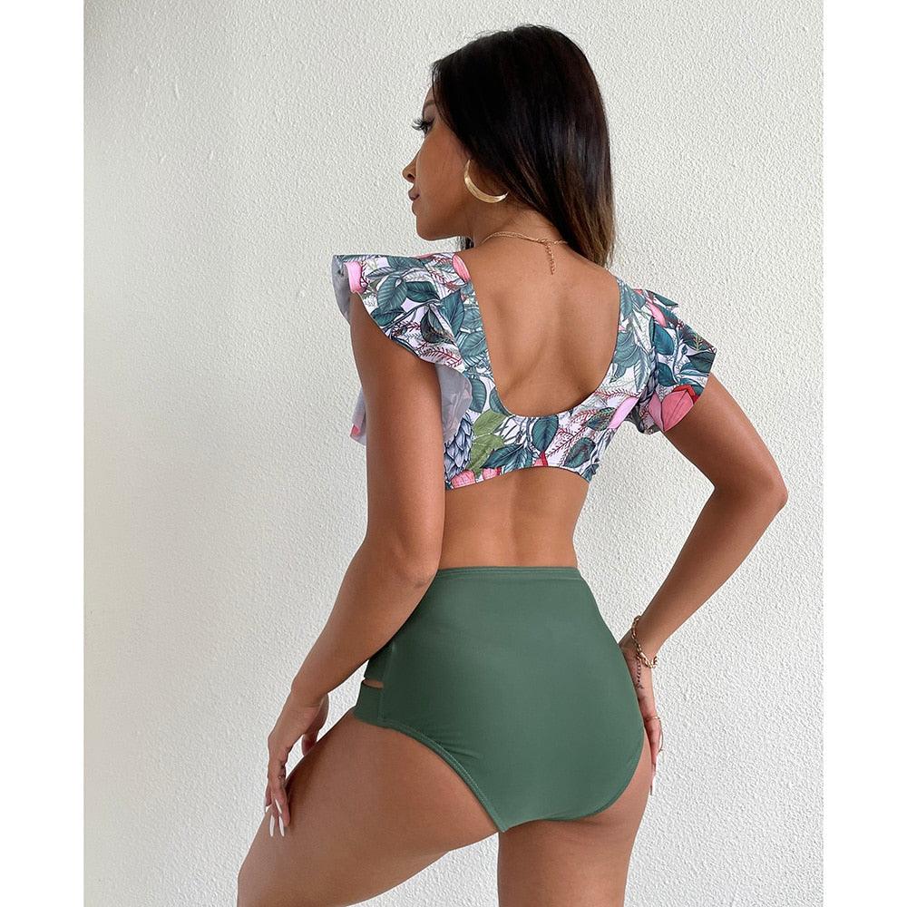 High Waist Bikini Ruffle Swimwear Women Print Swimsuit Push Up Bikinis Plus Size Bathing Suits Floral Beach Wear Bikini Swimsuits for Teen Girls Stevvex