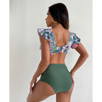 High Waist Bikini Ruffle Swimwear Women Print Swimsuit Push Up Bikinis Plus Size Bathing Suits Floral Beach Wear Bikini Swimsuits for Teen Girls Stevvex