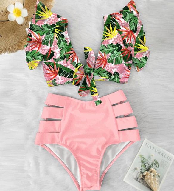 High Waist Bikini Ruffle Swimwear Women Print Swimsuit Push Up Bikinis Plus Size Bathing Suits Floral Beach Wear Bikini Swimsuits for Teen Girls Stevvex