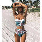 High Waist Bikini Set Push Up Bandage Bikini Swimwear Women Two Pieces Swimsuit Strappy Women High Waist Bikini Set Athletic Two Piece Swimsuit Sporty Scoop Neck Bathing Suit For Teen Girls With Shorts Stevvex