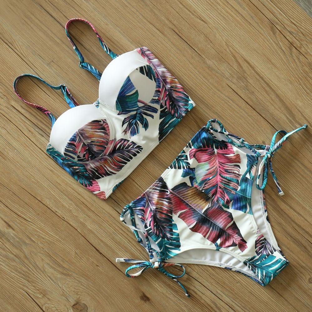 High Waist Bikini Set Push Up Bandage Bikini Swimwear Women Two Pieces Swimsuit Strappy Women High Waist Bikini Set Athletic Two Piece Swimsuit Sporty Scoop Neck Bathing Suit For Teen Girls With Shorts Stevvex