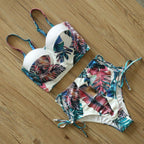 High Waist Bikini Set Push Up Bandage Bikini Swimwear Women Two Pieces Swimsuit Strappy Women High Waist Bikini Set Athletic Two Piece Swimsuit Sporty Scoop Neck Bathing Suit For Teen Girls With Shorts Stevvex