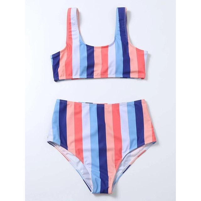 High Waist Bikini Striped Swimsuit Women Swimwear Women's Bathing Suit Triangle Bikini Low Waist Two Piece Swimsuit Female Push up Bikini Set Swimming Wear for Bathing Suit Swimsuits Stevvex